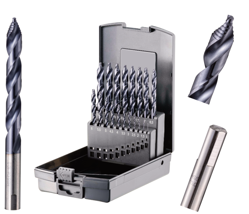 Fortec Spiralbohrer Satz HSSE-Co5 mit TiAlN-Stufenspitze
